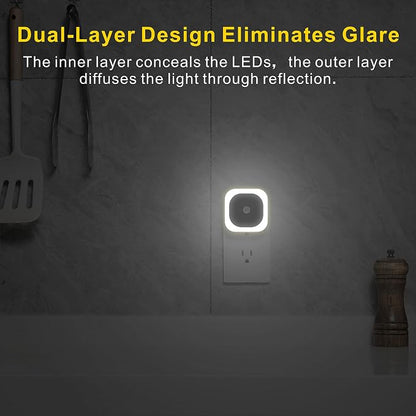 YUNLEX 2 Pack Plug in Night Light with Motion Sensor & Dusk to Dawn Sensor, 3 Sensor Modes, Night Lights Plug into Wall, Auto ON/Off, Dimmable Nightlight for Bathroom, Stairs, Kitchen, Cool White