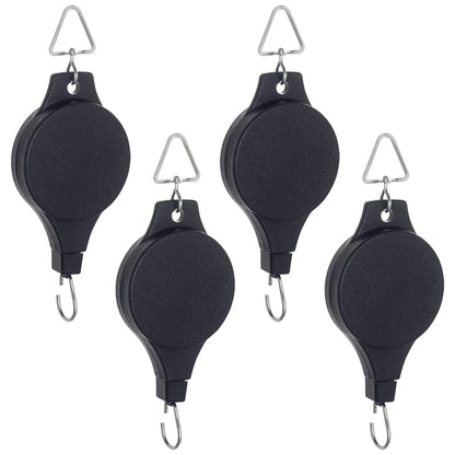 4 Pack Plant Pulley Retractable Hanger, Easy Reach Plant Pulley Adjustable Height Wheel for Hanging Plants Heavy Duty, Indoor Outdoor Plant Hanger for Garden Baskets Pots & Birds Feeder - Black
