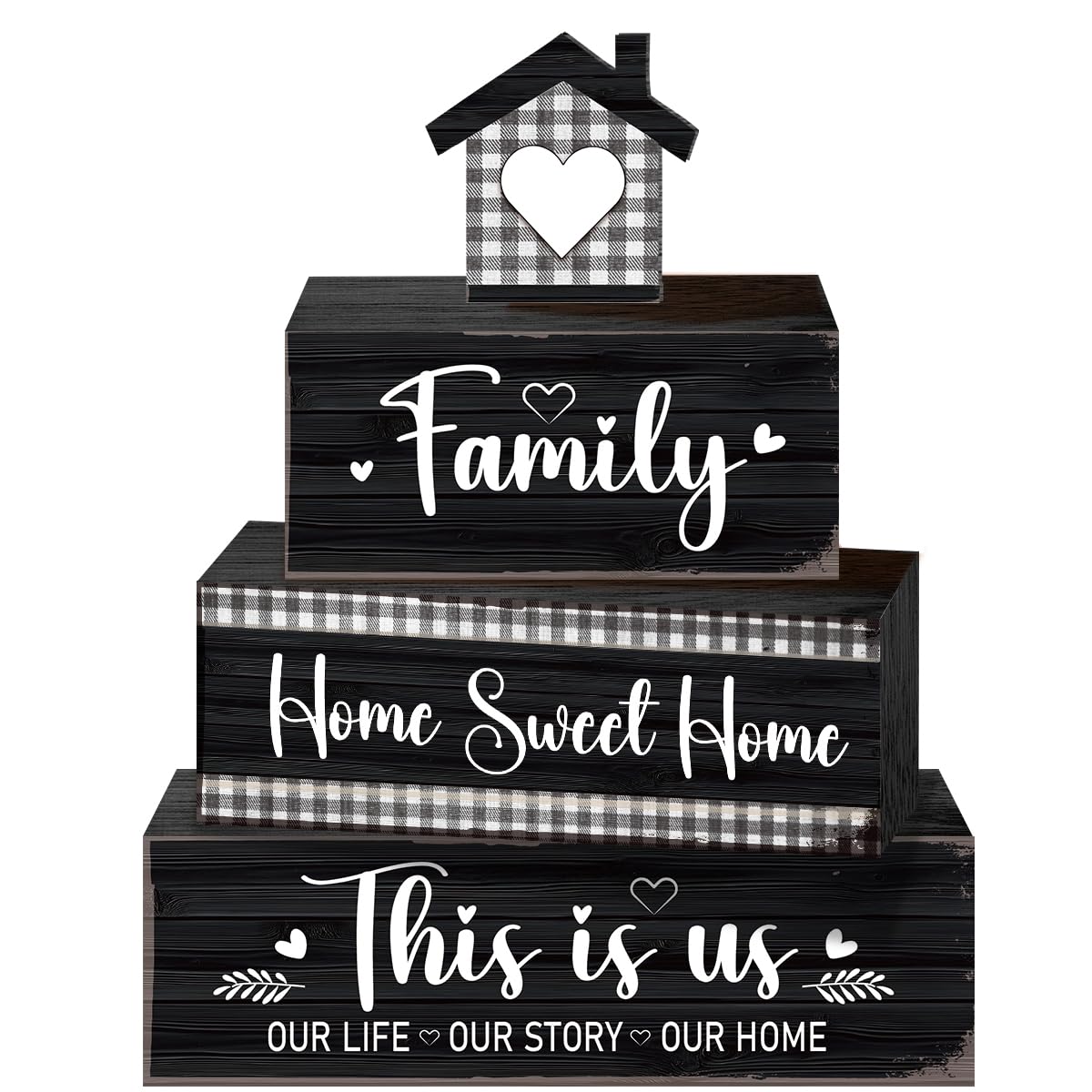 4 Pcs Sweet Home Table Decoration,Our Life Story Home Wooden Block Signs,Farmhouse Table Centerpiece for Living Room Entryway Table Mantel Kitchen Counter Decor