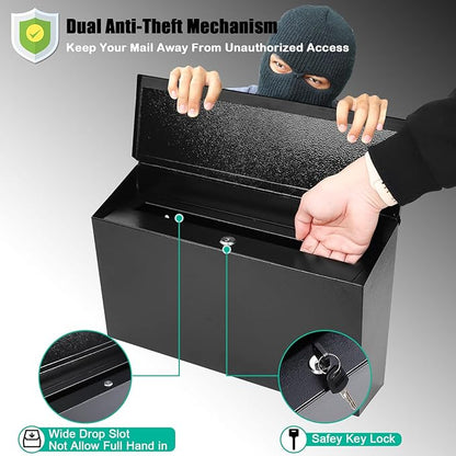 KYODOLED Locking Wall Mount Mailboxes for Outside, Large Capacity Mail Box for House with Key Lock, Security Drop Box, Metal Post Box for Home, Office Decorative,15.7 * 9.9 * 4.9in