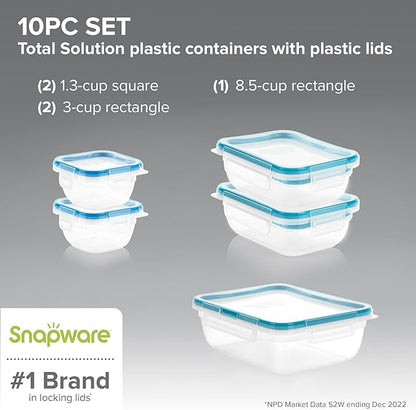 Snapware Plastic Total Solution 5-Pack Food Storage Containers Set, Leakproof &