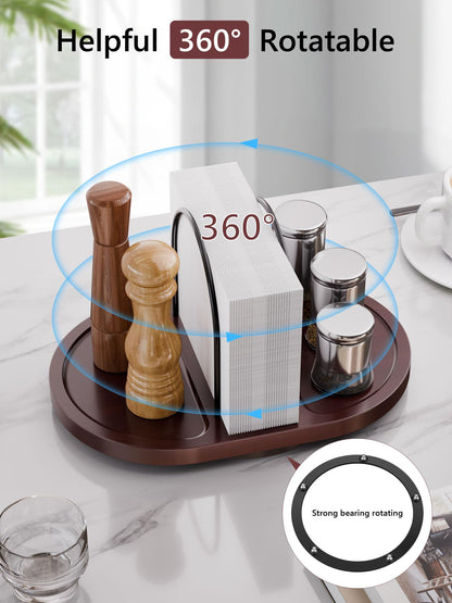 Rotating Standing Napkin Dispenser with Salt and Pepper Shakers+360° Rotation Toothbrush Holder with Marble Base