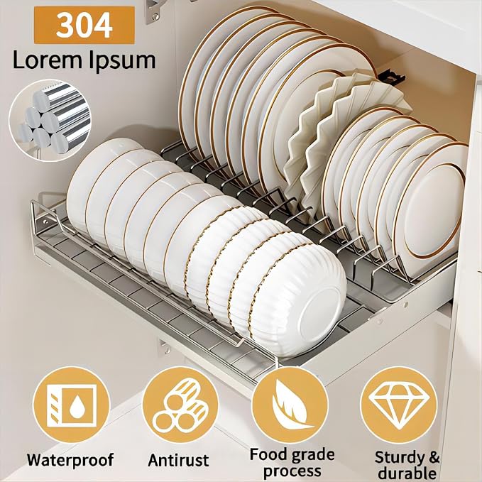 Pull Out Cabinet Organizer Fixed with Adhesive Nano Film, Slide Out Dish Drying Rack for Kitchen Cabinets, Pull Out Drawer for Kitchen Under Sink Organizer