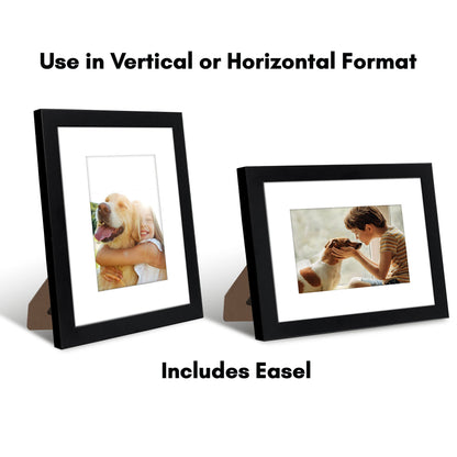 Americanflat 8x10 Picture Frame with Shatter-Resistant Glass - Set of 2 - Use as 5x7 Frame with Mat or Display 8x10 Photo Without Mat - Signature Collection - Photo Frames for Tabletop or Wall - Black