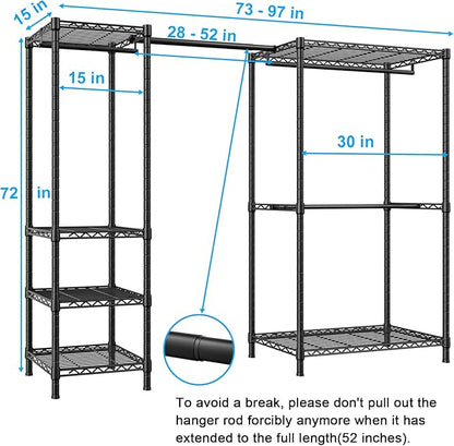 Ulif E10 Clothes Rack（With Stretchable Hanger Rod）Freestanding Clothing Racks