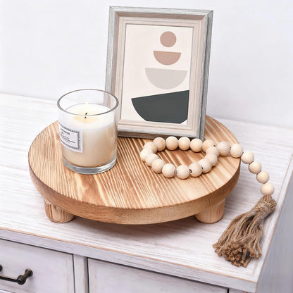 Toyosport 2 Pcs Round Wooden Riser for Kitchen Counter, Natural Pine Plant Stand, Versatile Pedestal Display Base, Decorative Holders for Candles, Tabletop Decor, Small Pot, Bathroom Storage