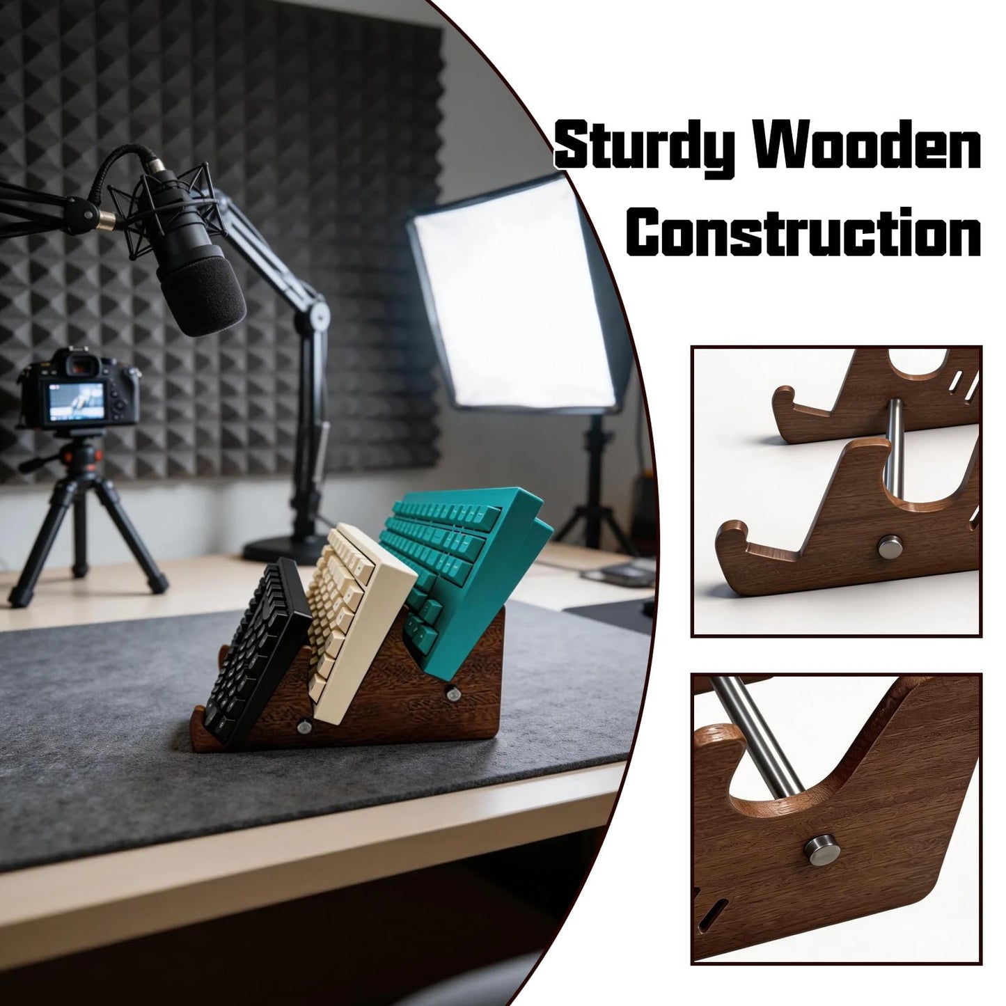 UULENNYM Keyboard Display Stand, Keyboard Display – Three-Layer Wooden Mechanical Keyboards Stand, Stable Desktop Organizer for Keyboards & Accessories, Space-Saving Design