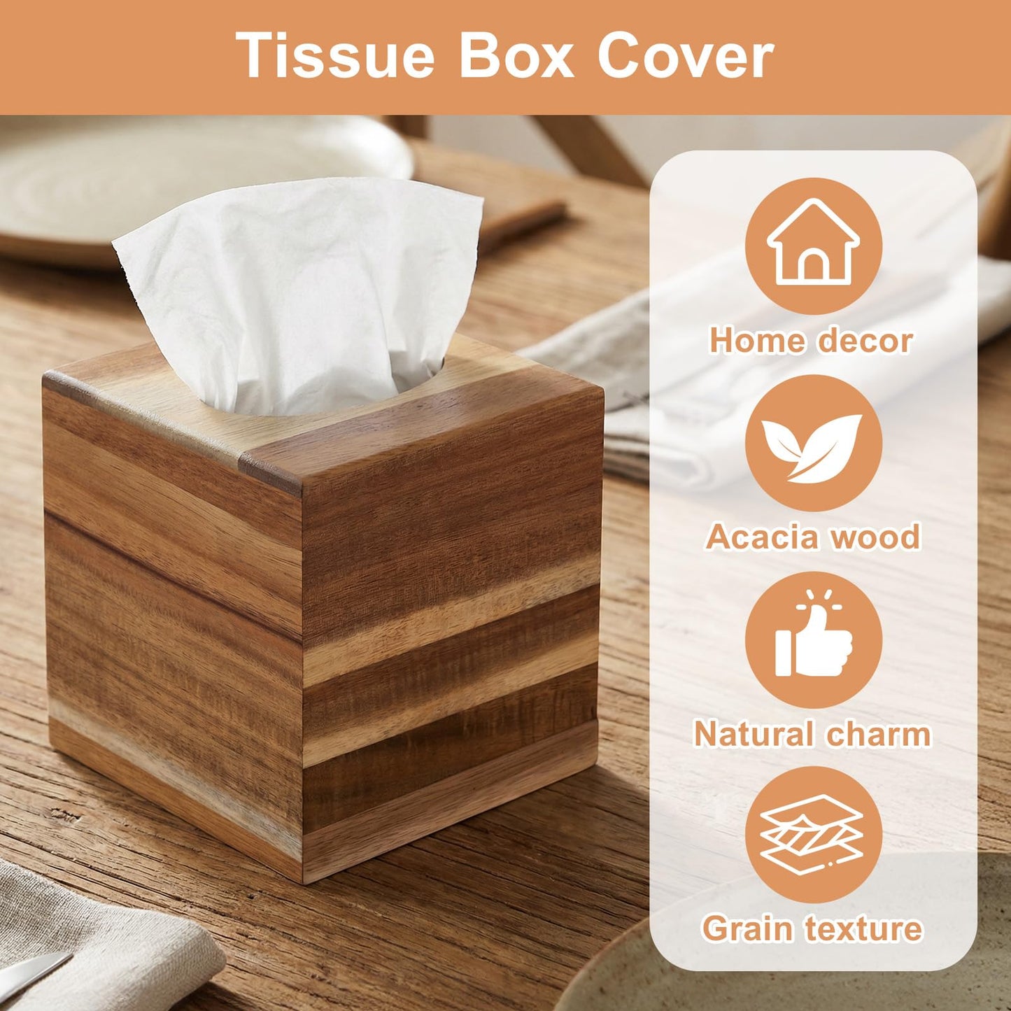 Giloaou 2-Pack Tissue Box Cover, Square Tissue Box Holder Wood Paper Holder for Bathroom Office Living Room, Modern Farmhouse Decor (5.5 x 5.5 x 6.1 inch)