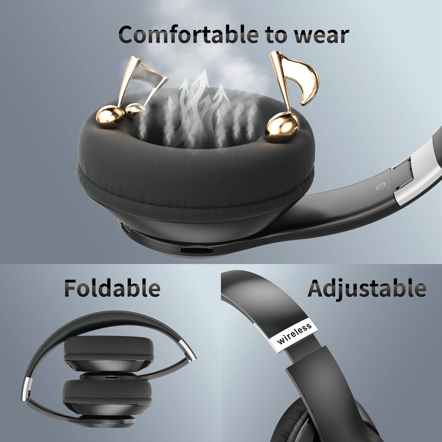 EAORUL Headphones Wireless Bluetooth with Mic, Wireless Headphones Over Ear with Hi-Fi Audio Deep Bass,3.5MM Cable,Soft-Earpads (NO ANC)