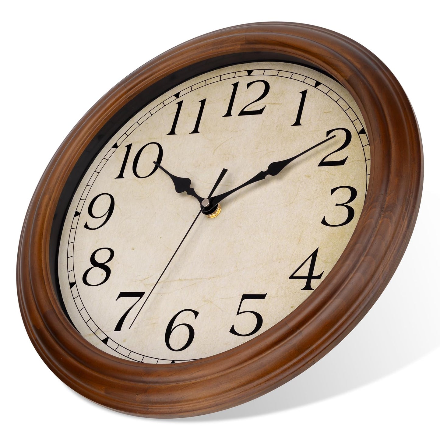 Foxtop Wood Wall Clock 14 Inch Silent Non-Ticking Battery Operated Large Retro Wooden Clock Decorative for Living Room Bedroom Kitchen Home Office
