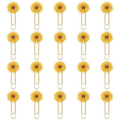 CONCHLERY 40 Pcs Daisy Flower Paper Clips Bookmark Paperclips Bookmark with Resin Flower Note Clips Book Markers for Office Home Bookworm Use, Golden