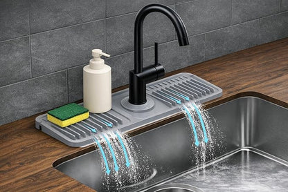 Silicone Faucet Mat for Kitchen Sink, Sink Splash Guard & Faucet Drip Tray