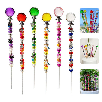 140Pcs DIY Fairy Wand Beaded Garden Stakes Kit Decorative Garden Stakes Beadable Items Fairy Garden Kit for Different Festivals Fairy Garden Accessories Outdoor(Section)