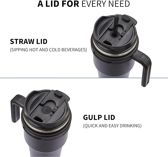 20 oz Insulated Coffee Mug Tumbler with Handle, Stainless Steel Travel Mug Tumbler with Lid and Straw, Double Wall Vacuum Leak Proof Ice Coffee Thermal Cup, Gray