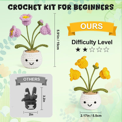 Totiro Crochet Kit for Beginners, Potted Flower Amigurumi Starter Kit, Easy DIY Arts & Craft Set with Step-by-Step Video Tutorials, Crochet Pattern Learning Kit for Teens Adults Birthday Gift