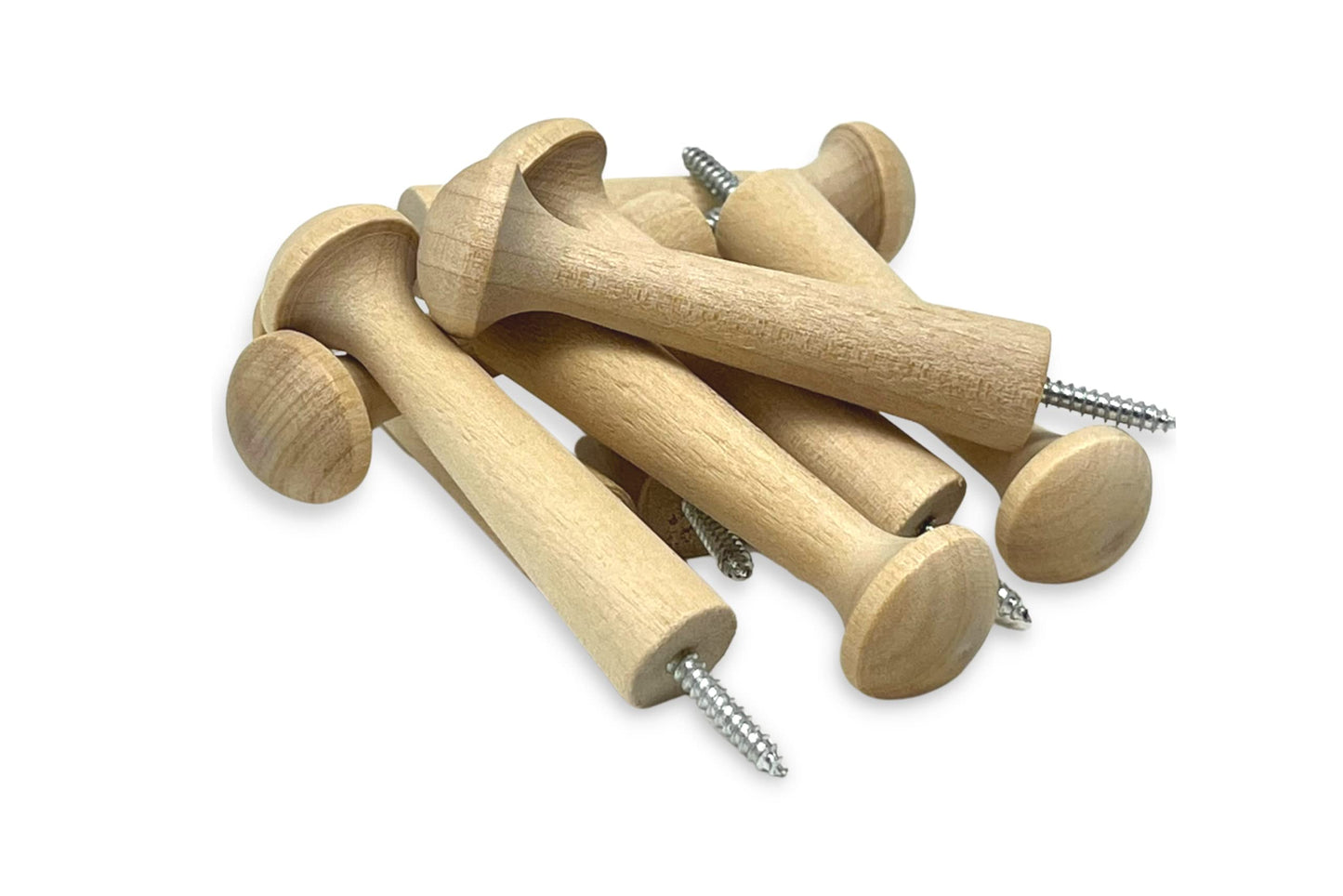 Screw-On Shaker Pegs Birch Hardwood - 2.9-Inch Wood Length Plus Hangerbolt - 10-Pack