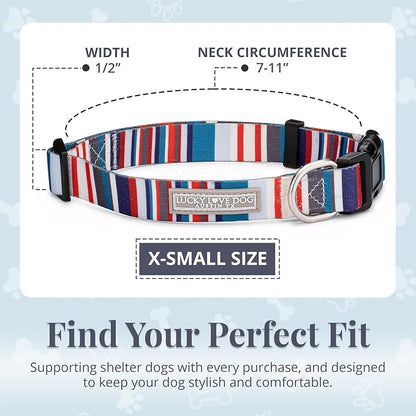 Lucky Love Dog - Adjustable Dog Collar with Easy Click Buckle for Small Dogs, Durable, & Comfortable for Male & Female Dogs, Pet Collar for Puppies & Adult Ones - Linus, XS