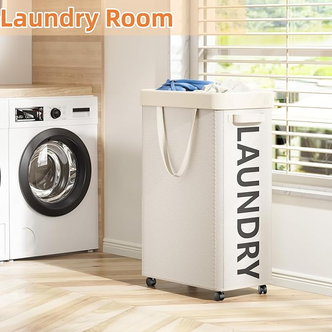 Laundry Basket with Wheels, 90L Rolling Laundry Hamper with Wheels, Large