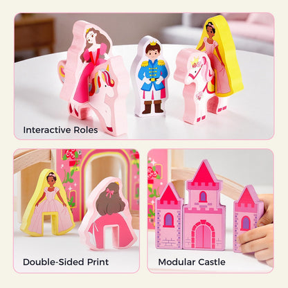 Tiny Land Wooden Train Set for Girls, 38PCS Unicorn Princess Train Set with Castle Bridge & Royal Accessories, Pink Fantasy Train Track Set, Gift for Toddlers Girl Toys Ages 3+