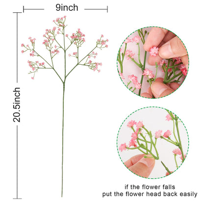 Pusuny Baby Breath Flowers Artificial Bulk,15 Pcs Gypsophila Faux Pink Flowers Fake Baby Breath Real Touch Flowers Bouquets for Bride Wedding Decorations Party Floral Arrangements DIY (Pink)