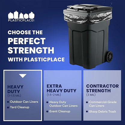 Plasticplace 64-65 Gallon Black Trash Bags, Heavy Duty Toter Can Liners