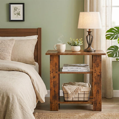 ZEXVIDA Narrow Side Table, 3 Tier Rustic End Table for Living Room, Small Wood Nightstand with Storage Shelves, Slim Bedside Table for Bedroom, Couch, Small Spaces, 22.8" High,Farmhouse Style