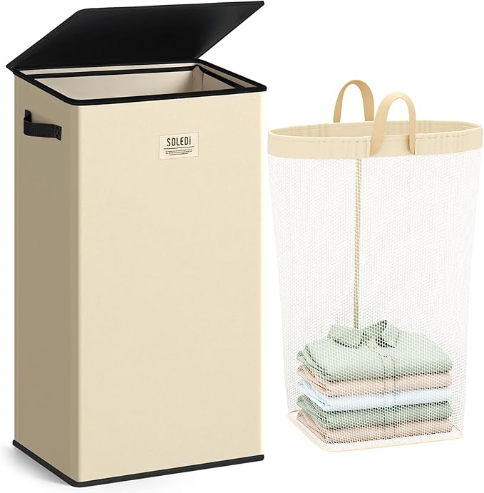 SOLEDI Laundry Hamper with Lid 100L Large & Tall Collapsible Laundry Basket