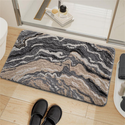Ankah Luxurious Nordic Bathroom Rug, Extra Soft Fluffy Bath Mat, Absorbent, Non-Slip, Easy to Care and Fast Drying, Modern Style Marble Pattern Shower Rug, Home Decor Accessories, 17.3"x29.9", Brown