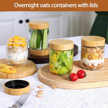Moretoes 6 Pack Overnight Oats Containers with Lids, 16oz Glass Storage for Dry Food, Jars with Lids for Yogurt & Salad, Portable for Picnic & Lunch, Transparent Square Design for Kitchen Pantry Jars