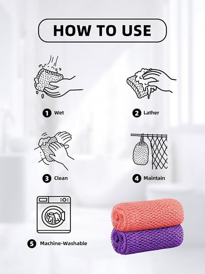 Cleangor 2Pcs African Net Sponge Authentic with Knots - Exfoliating Body | Scrubber for All Skin Types, African Bath Sponge, Wash Cloth, Gentle Exfoliation Shower Rag for Women Daily Use