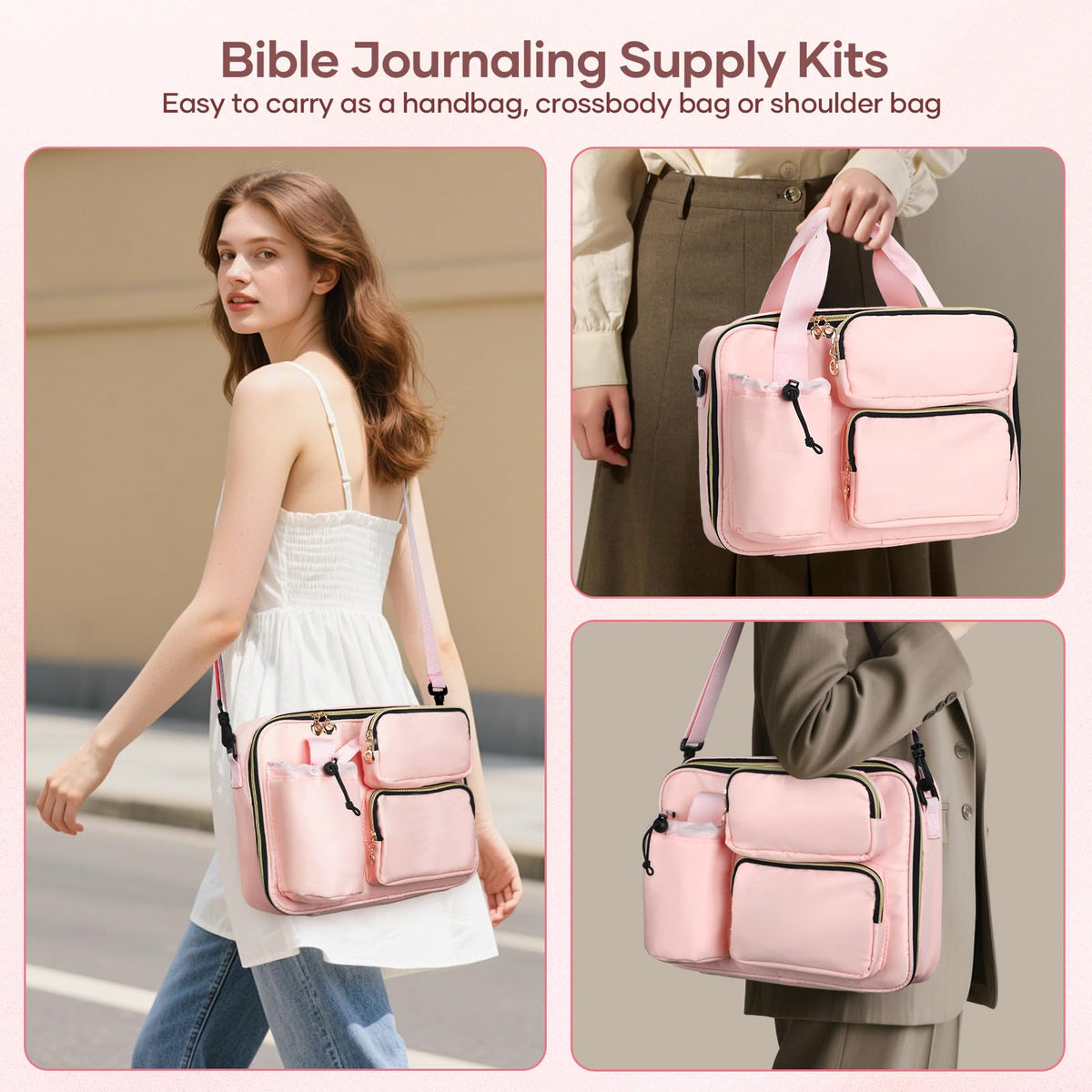 Bible Cover Case for Women, Large Bible Bag with Removable Pencil Case, Shoulder Strap and Highlighters for Bible Study Supplies, Church Bag Carrying Journaling Kit, Christian Gift for Women
