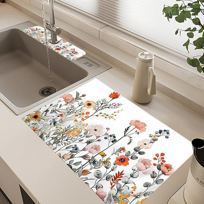 2Pcs Dish Drying Mats Faucet Mats Sets Large Size Coffee Mats Sink Faucet Mat