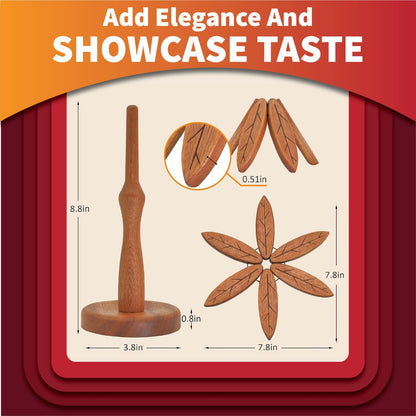 HADARIS Wooden Tree Trivet Set for Hot Dishes - 3 Pcs Foldable Heat Resistant Wood Coasters, Natural Walnut Finish Pot Holders for Kitchen Countertops and Dining Table, Unique Tree-Shaped Decor