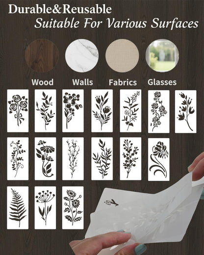 24 PCS Stencils for Crafts Reusable, Flower Leaf Texture Mixed Stencils for Painting, Geometric Spider Web Templates Abstract Layering Spray Paint on Wood Furniture Card Canvas Paper Scrapbook
