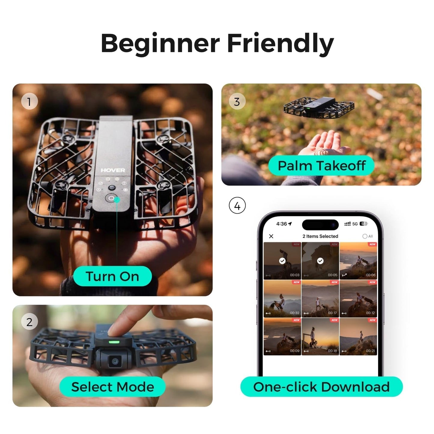 HOVERAir X1 Drone with Camera, Self-Flying Camera Drone with Follow Me Mode, Foldable Mini Drone with HDR Video Capture, Palm Takeoff, Intelligent Flight Paths, Hands-Free Control Black (Combo)