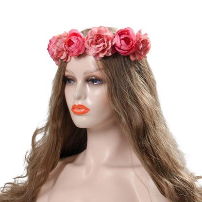 FirstCos Adjustable Rose Flower Crown for Women Girls Headbands Romantic Hair Wreath Halo Floral Garland Headpiece Wedding Birthday Party Maternity Photoshoot Props (2PCS Rose Flower Headbands)