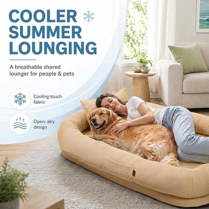 WROS Cooling Human Dog Bed for Summer, Breathable Washable Floor Lounger for People & Pets, 72"x41"x12", Dune Brown, Pet Bed for Hot Weather Relaxing