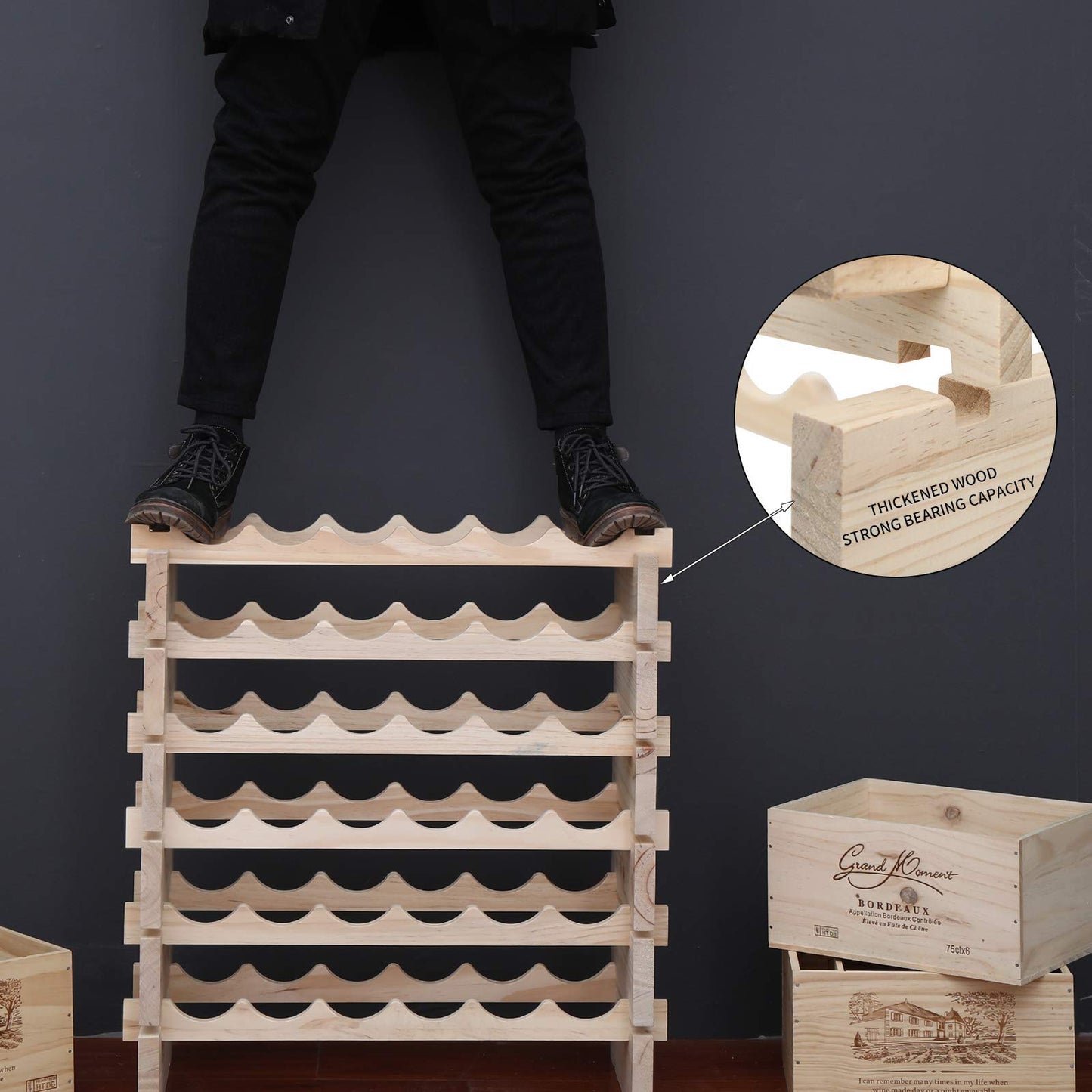 fdjamy Wine Rack Solid Wood Stackable Storage Wooden Wine Rack Wine Cabinet (60 Bottles, Natural Color)
