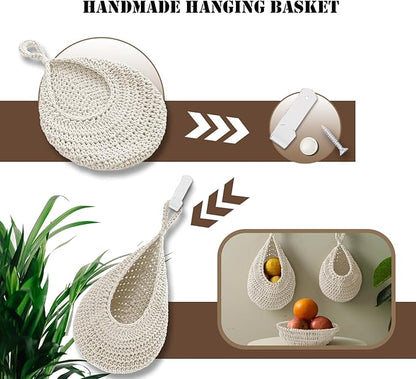 Hanging Fruit Large Basket Set of 3, Boho Wall Hanging Storage Basket