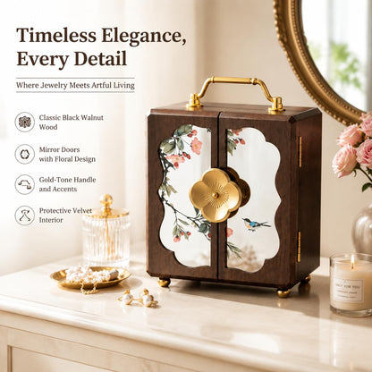 Black Walnut Wood Jewelry Organizer Box, 4-Layer Dustproof Storage ,Jewelry Case for Rings, Earrings & Necklaces – Ideal Gift for Anniversaries, Weddings, Birthdays, Mother’s Day & Valentine’s Day