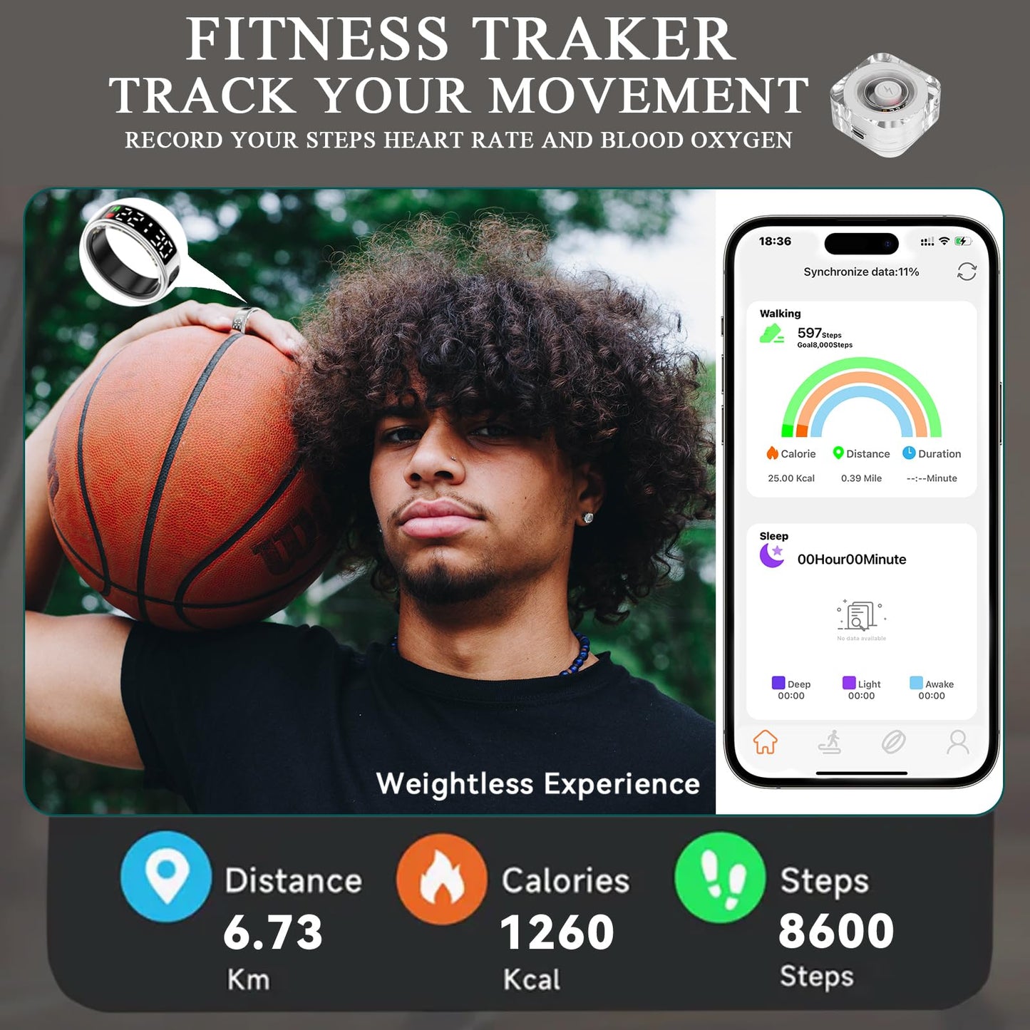 Smart Rings for Men Women,Fitness Tracker Ring,Smart Ring whth Display and Touch Button,IP68waterproof,Health Ring Tracks Heart Rate/Sleep/Steps/Blood Oxygen/Calorie/Distance,No Subscription(Silver13)