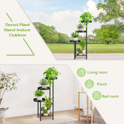 Oppro Plant Stand Set of 2, Tiered Metal Wood Corner Planter Stands Flower Shelf for Indoor Outdoor Plants