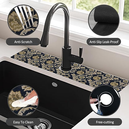 2PCS 24" X 5.5" Kitchen Sink Splash Guard Faucet Mat Floral Flower Super