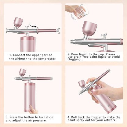 Airbrush Kit With Compressor 48PSI Rechargeable High Pressure Air Brush Set Cordless Airbrush Kit with 0.3mm Nozzle for Painting,Nail Art, Cake Decor,Makeup,Modeling (Pink)