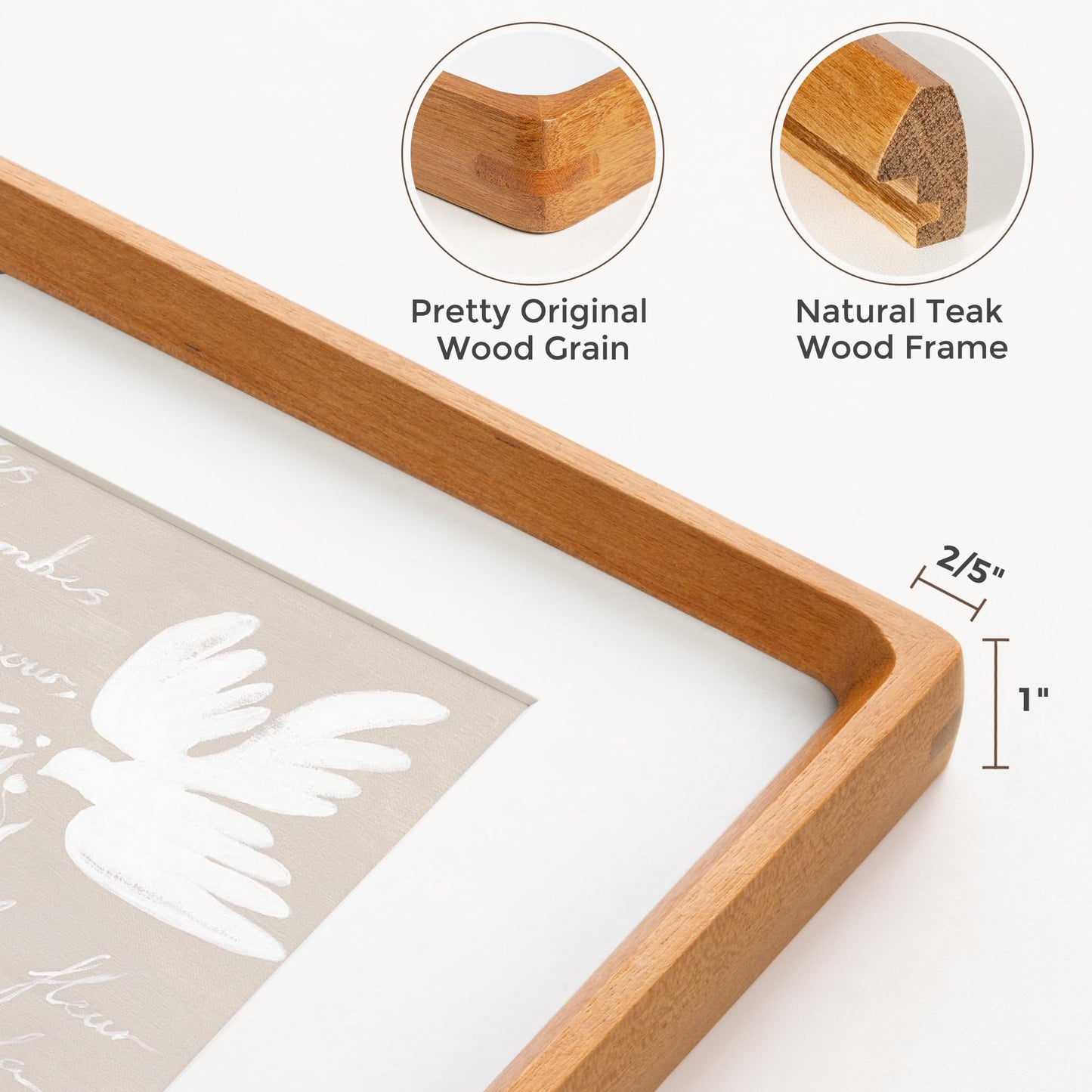 Heimlove 8.5X11 Picture Frames Natural Teak,Original Wood Hand Make Crafted Photo Frame with Mat to 6X8 Graduation Picture Display,Family Picture,Wedding Picture Tabletop & Wall Decoration