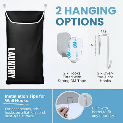 Hanging Laundry Hamper Bag XL 40x22", Space Saving over the Door Storage Bags