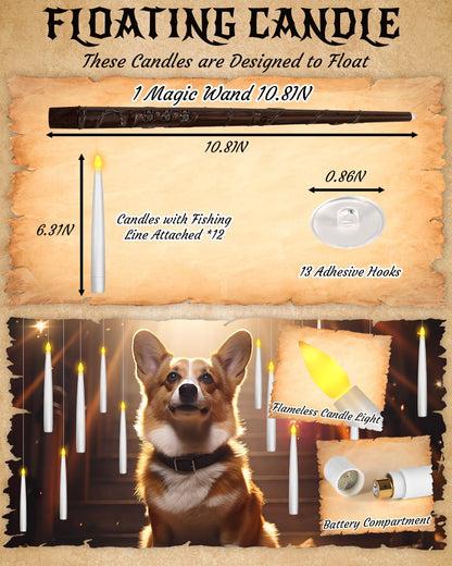 pmgro 12pcs Flameless Taper Candles with Remote, Dimmer, 3D Battery Operated Window Taper Candle with Flickering Light, 6.3IN Floating Hanging Candles with Wand, Christmas Decor for Home Wedding