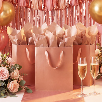 woric 110 Sheets Rose Gold Tissue Paper Bulk, 17GSM Metallic Tissue Paper for Gift Bags Graduation Bouquet DIY Crafts Birthday Weddings Baby Shower Girl Party Decor, 14 x 20 Inch
