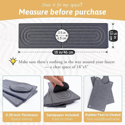 Diatomite Sink Mat around Faucet, Instant Dry Stone Sink Tray Cleaning Tools