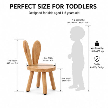 HuiBeans Bunny Chair for Ages 1.5-4 - Small Toddler Wooden Chair with 9.25" Seat Height, Solid Wood Rabbit Stool for Nursery, Playroom & Low Tables, Mini Kids Furniture - 1 Pack